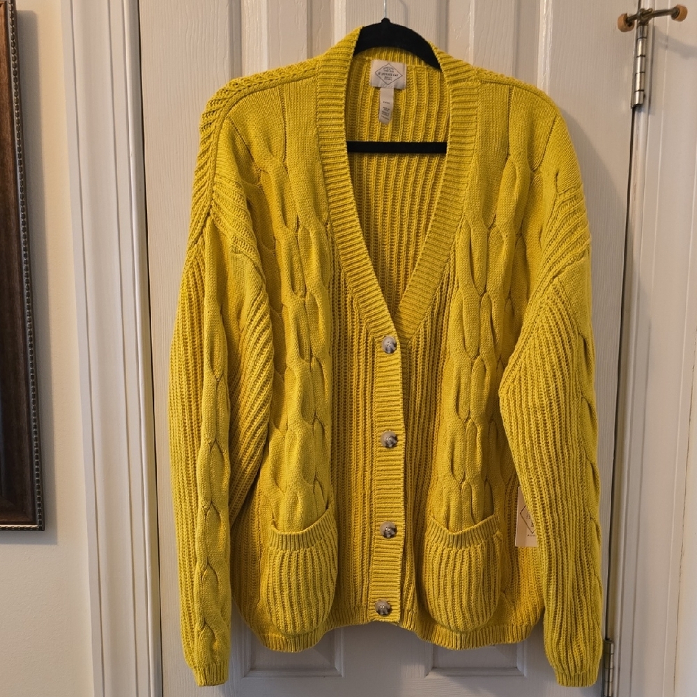 ST. JOHN'S BAY WOMEN'S PETITE "WARM OLIVE" FRONT BUTTON CARDIGAN SIZE PXXL